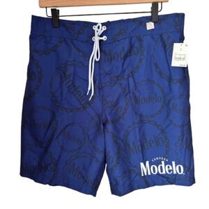Cerveza MODELO Brand Blue Men's Size M Logo Swim Trunks #L